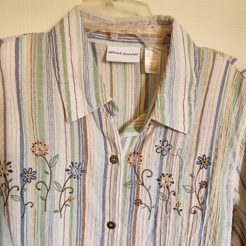 Alfred Dunner 3/4 Sleeve Striped Blouse with Embroidered Detail